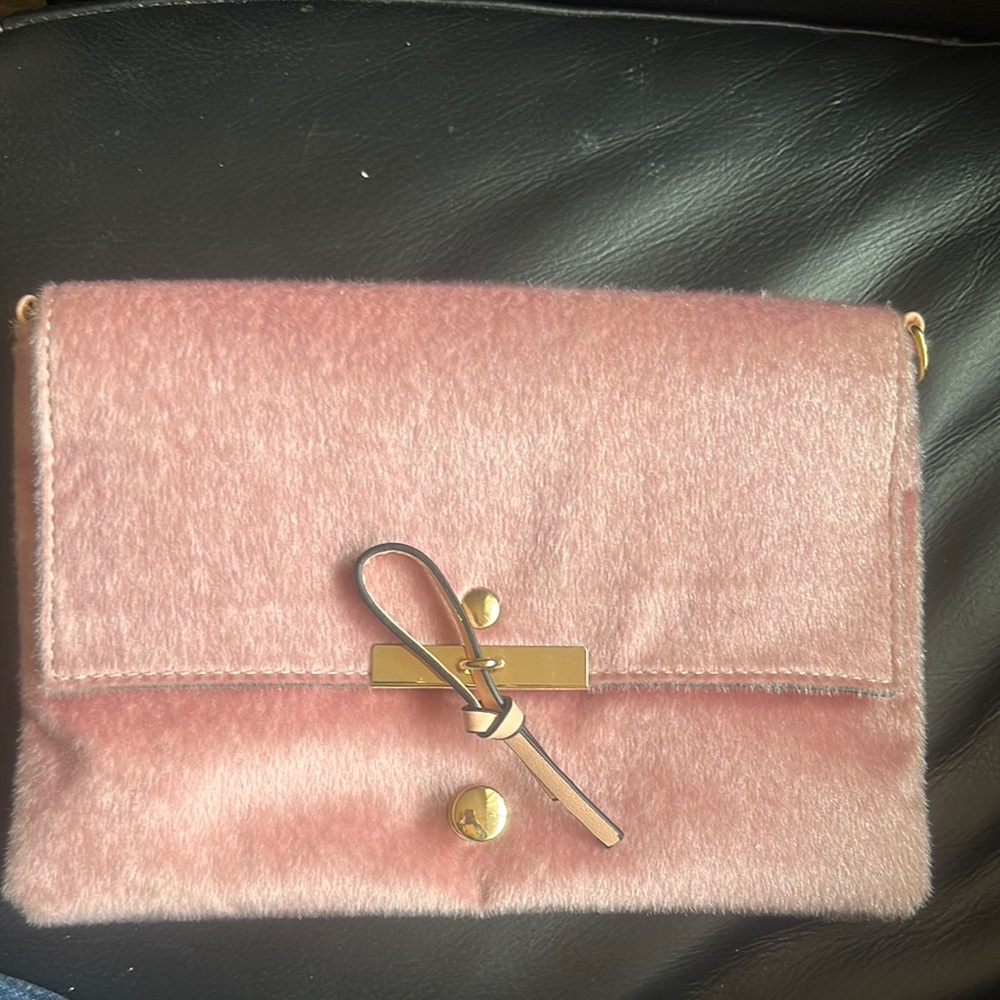 Luxurious Pink Velvet Clutch with Gold Bow